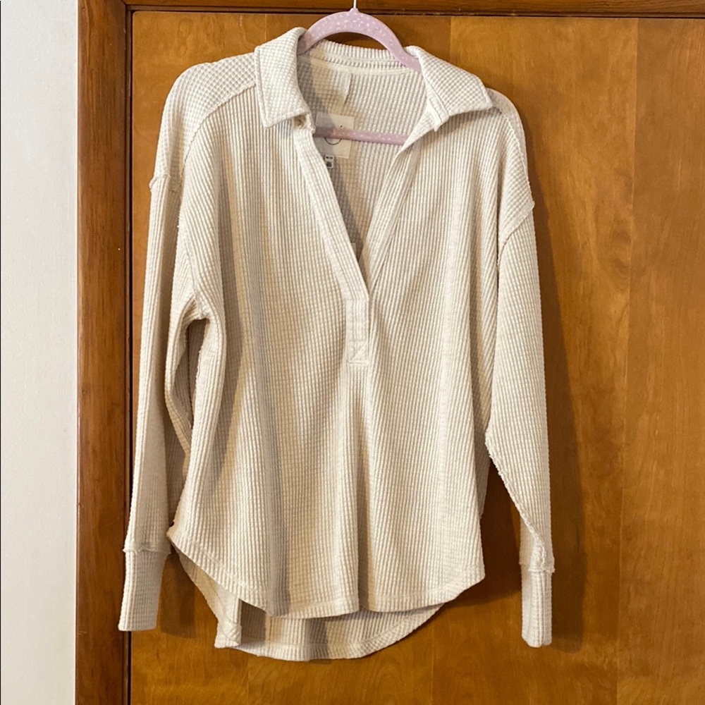 Aerie Cream Lumber Jane Waffle Knit Oversized Shirt